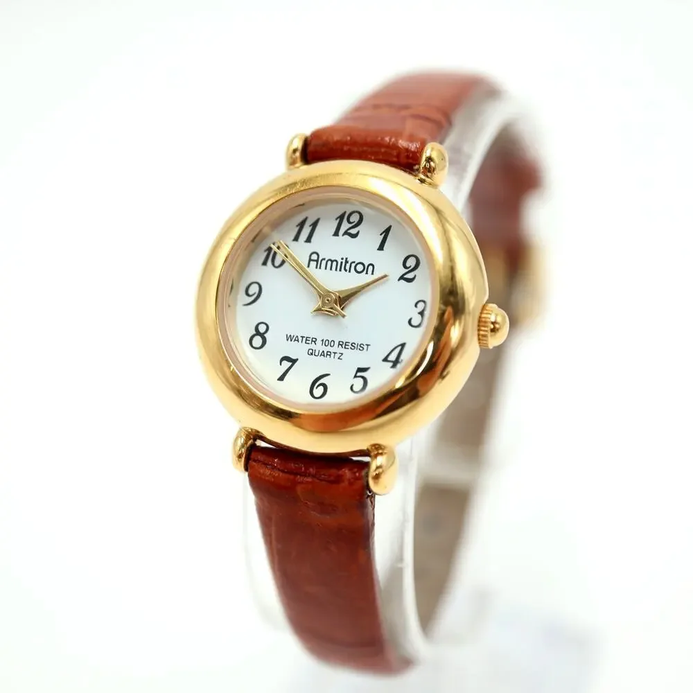 Armitron Womens Classic Watch 25mm Gold Tone Brown Leather with New Battery